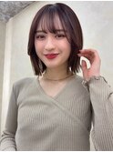 顔周りカット/縮毛矯正/ダークブラウン/コーラルにピンク/ボブ