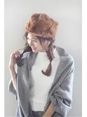 ファー帽子を使ったツインアレンジ