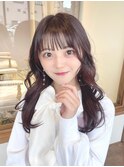 シースルーぱつん前髪/王道セミロング/顔周り小顔カット