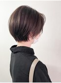 大人可愛い小顔丸みショートボブ グレージュ