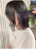 インナーカラー_マロンベージュ Aラインボブ かきあげ