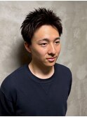 アップバング スパイキーショート 黒髪 ビジネスヘア 直毛