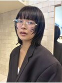 黒髪レイヤーボブ　ウルフレイヤー/