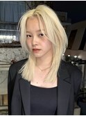 原宿韓国顔周りレイヤーハッシュカットホワイトブロンドロブ前髪