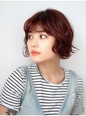 仙台/髪質改善/ブラウンレッド☆無造作ウェーブ×ラフボブ