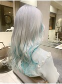 推しカラー ホワイト×水色インナーカラー ホワイトアッシュS326