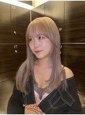ロングサイドバングレイヤーカットブリーチピンクベージュ