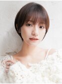 大人可愛い20代30代40代黒髪前下がりひし形小顔ボブ丸みショート