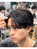 渋谷フェザーショートメンズマッシュウルフセンターパートカット