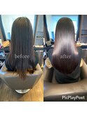 髪質改善　水素＋ケイ素トリートメントbefore→after