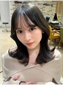 表参道アフロート張替　鎖骨下ミディアム　シースルーバング