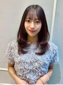 くびれヘア／レイヤー/透け感バング／ピンクブラウン／銀座