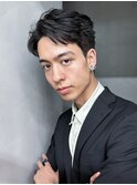 ブルーブラック刈り上げセンターパートサーフカール_F30120