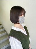 ミニボブ　ぱっつんボブ　切りっぱなしボブ　ケアストレート