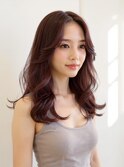 くびレイヤー/ピンクベージュ/小顔似合わせカット斜め バング