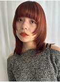 レイヤーボブ/ウルフカット/暖色ブラウン/軽めバング