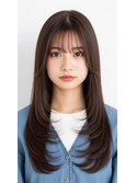 セミロング30代40代ストレートレイヤー前髪なし前髪 あり越谷