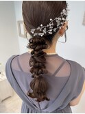 結婚式お呼ばれ編みおろしヘアセット三つ編みアレンジヘアメイク