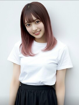 ファクトリーファイブ(Factory5) 小顔ボブミディアムピンク20代30代40代くびれミディ韓国ヘア