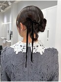 ヘアアレンジ　カチモリ　お団子　お呼ばれ　結婚式　編み込み