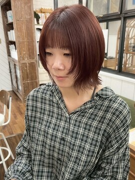 ユイマァル 倉敷店(YUIMARL) 20代30代ショートウルフボブレイヤーカットボルドーカラー