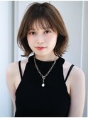 ◯ワンレンボブルフ黒髪ネビージュ小顔ぱっつん前髪ウルフパーマ