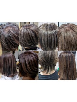 白髪ぼかし等オシャレを楽しみながら白髪をよりナチュラルに☆髪や頭皮に優しい薬剤でキレイな仕上がり♪