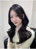 顔まわりレイヤー 艶カラー 暗髪 韓国風 髪質改善 福岡美容室