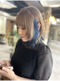 ミルクティーベージュ×ブルーインナー/ウルフカット