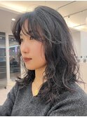 インナーカラー/チェリーブラウン/デジタルパーマ/ミニウルフ