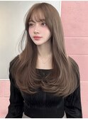 ブリーチなしコテ巻き風パーマ前髪ありミディアムヘア姫カット☆