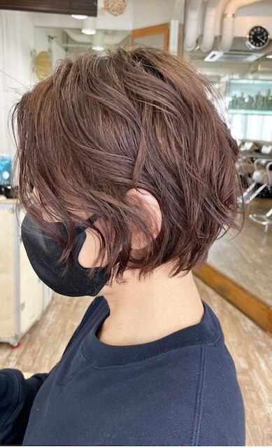 ショートボブパーマアッシュブラウン似合わせカット：L157142826