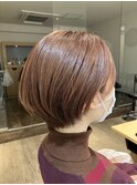 丸みショート×ピンクベージュ
