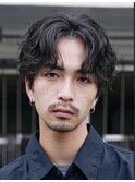 渋谷ルーズパーマシャドウパーマメンズカットセンターパートヘア