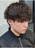 ラウンドマッシュ波巻きパーマ2ブロ刈り上げなし
