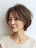 白髪ぼかし脱白髪染め似合わせショートボブ40代50代60代
