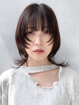 アルバム 池袋(ALBUM) エッジウルフスタイル_チェリーブラウンフェミニンロング_79317