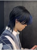 【GEEKS渋谷】ネイビー/メンズウルフ/くびれヘア/デザインカラー