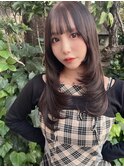 韓国レイヤーカット/小顔ロングレイヤー/ぱっつん前髪