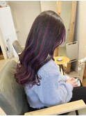 20代30代ヘアラベンダーハイライト/細めハイライト/ワインレッド
