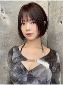 切りっぱなしボブ顔周りレイヤー表参道ピンクブラウン