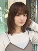 顔まわりレイヤー/大人ミディアム/マロンベージュ/透明感/銀座