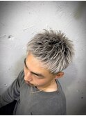 サークルショート　短髪　メンズショート　シルバーカラー