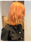 ミディアム ブリーチ ハイトーン コーラルオレンジ ダブルカラー