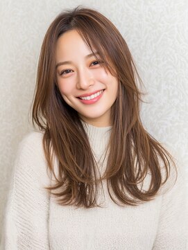 プリモ ココ 鍋島店(Primo coco.) ブラウンベージュ 顔周りカット ロングレイヤー 前髪なし 美髪