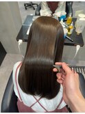 小顔薄めバンググレージュレイヤーロング前髪パーマ黒髪