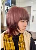 ピンクニュアンスデザインカラーミディアムウルフ