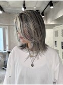 ブリーチ＆ダブルカラー/ミディアムレイヤーカット/ローライト