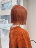 ボブ/切りっぱなしボブ/オレンジ/ピンクオレンジ