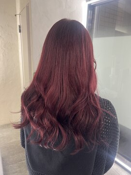 透明感ブリーチなし暖色カラーワインレッド艶感韓国風